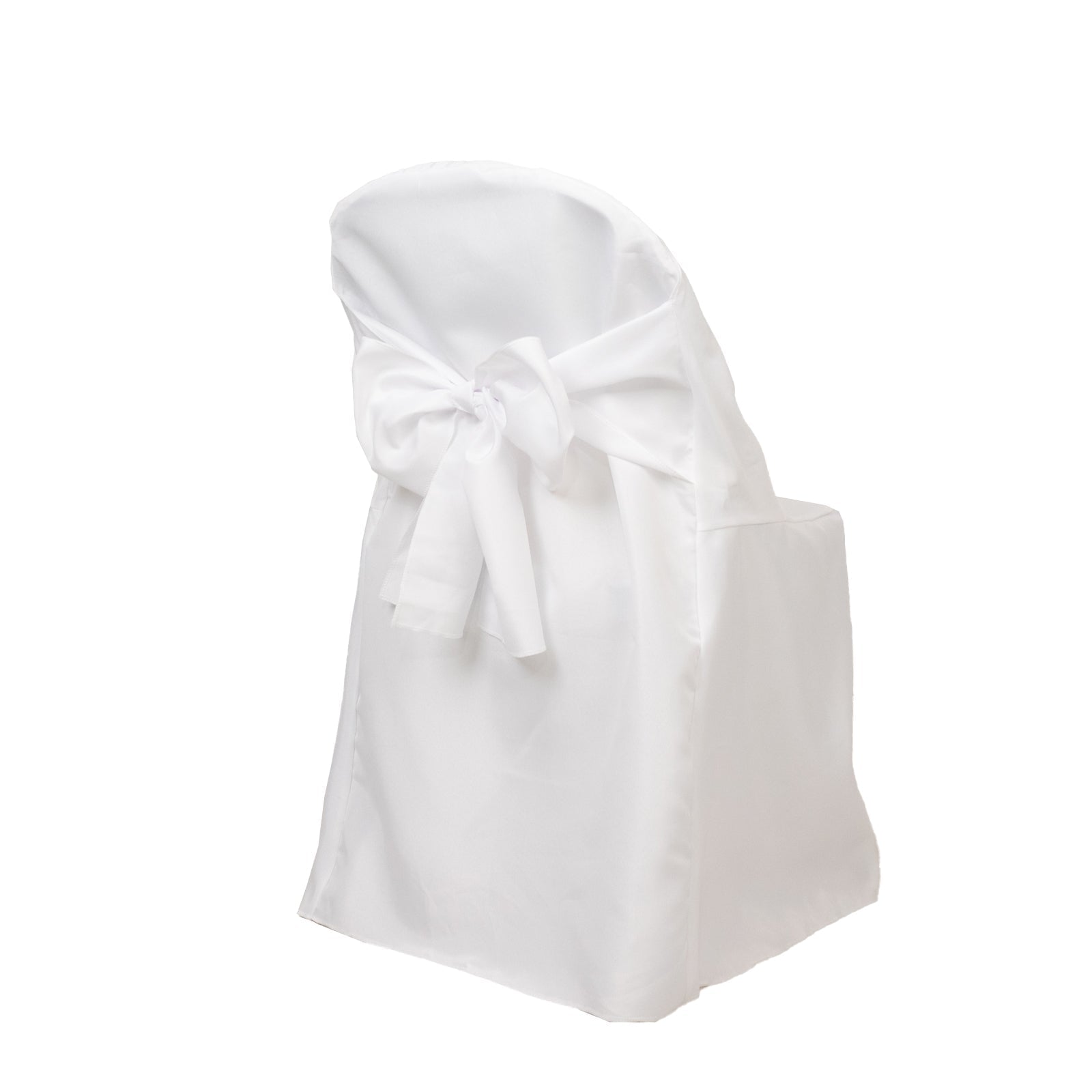 10-Pack Polyester Slip-On Folding Chair Covers with Attached Sashes – White Durable Reusable Covers for Wedding & Event Decor