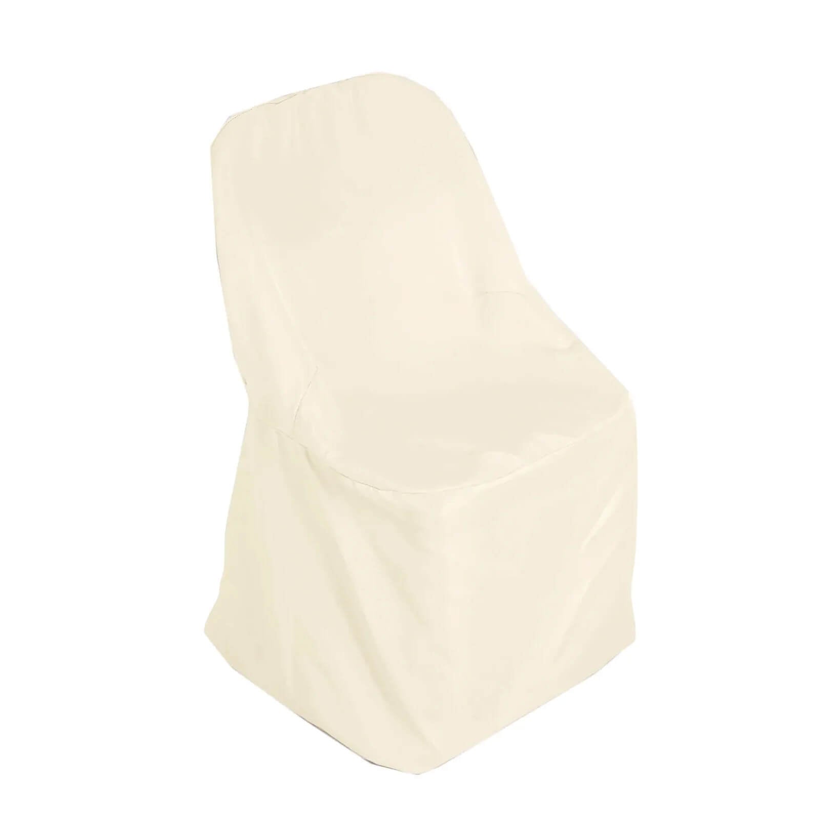 10 Pack Polyester Chair Covers for Folding Chairs Beige - Wrinkle-Free Stain-Resistant Slip-On Slipcovers