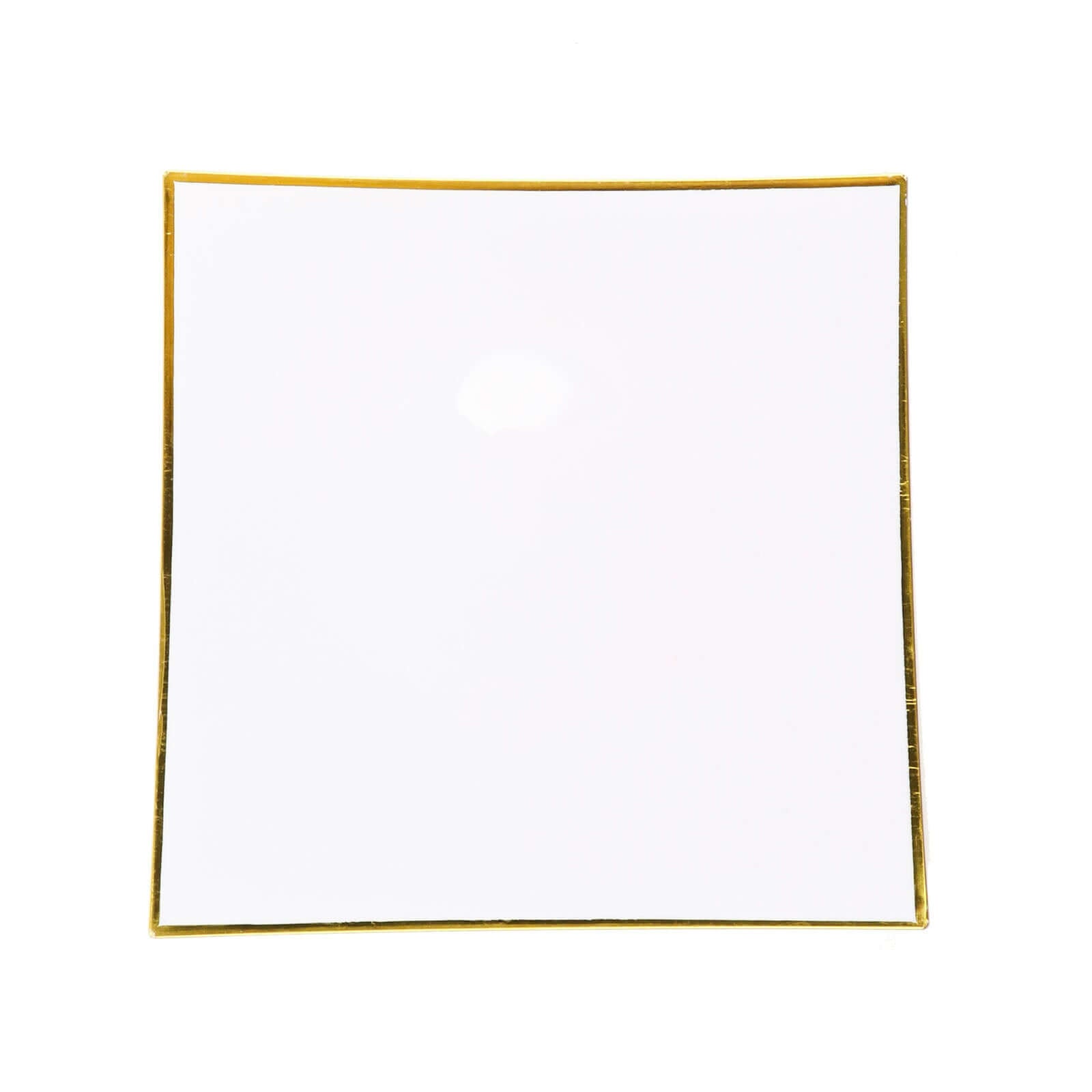 10-Pack Plastic 8" Square Dessert Plates in White Concave Style with Gold Rim - Modern Disposable Salad Appetizer Party Plates for Weddings & Special Events