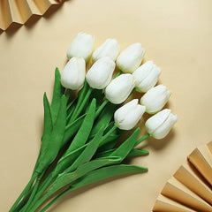 10 Pack 13" Artificial White Tulip Flower Stems – Real Touch Foam