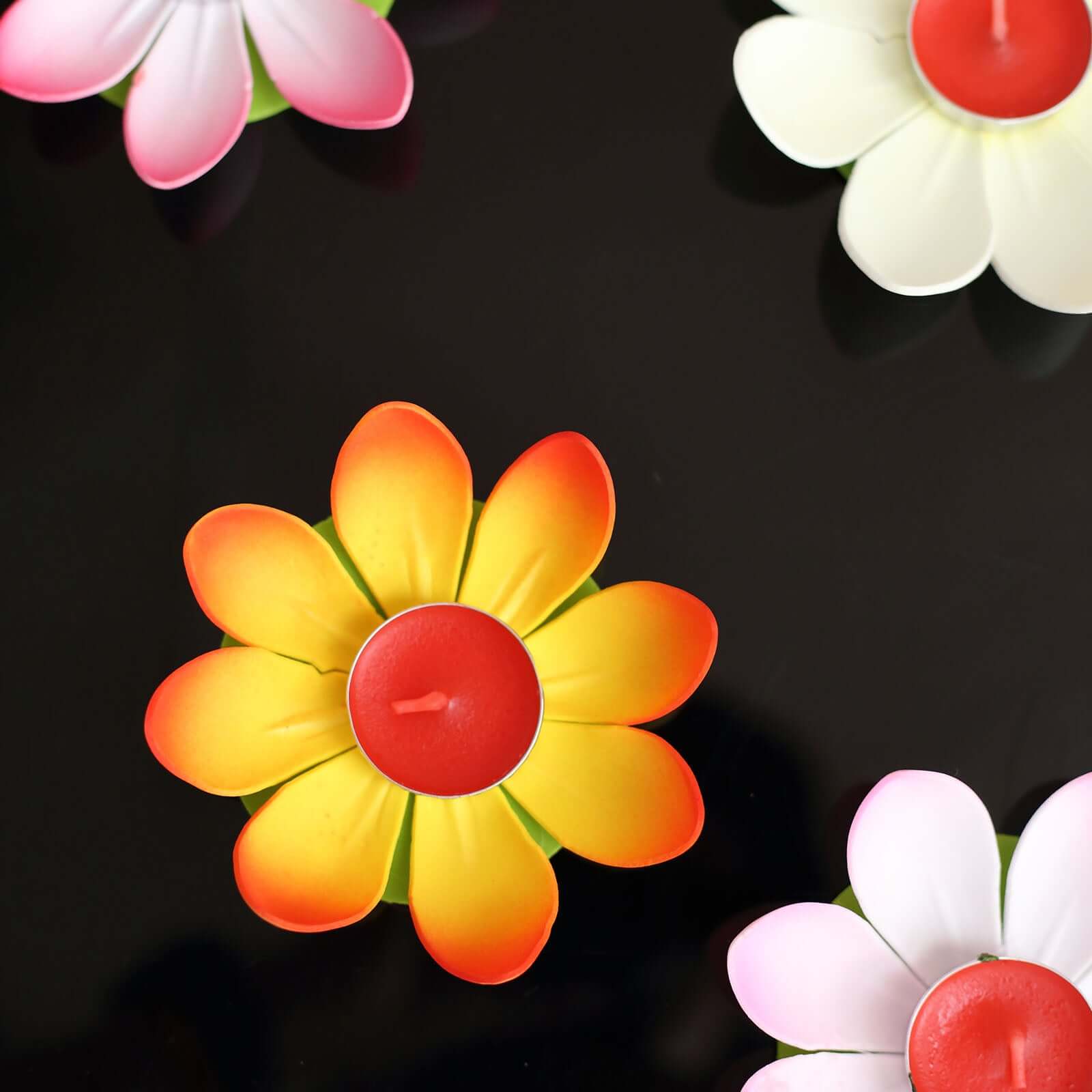 10-Pack Floating Candle Lights Water Lily Lotus Flower Design Colorful - Assorted Tealight Lanterns 5"