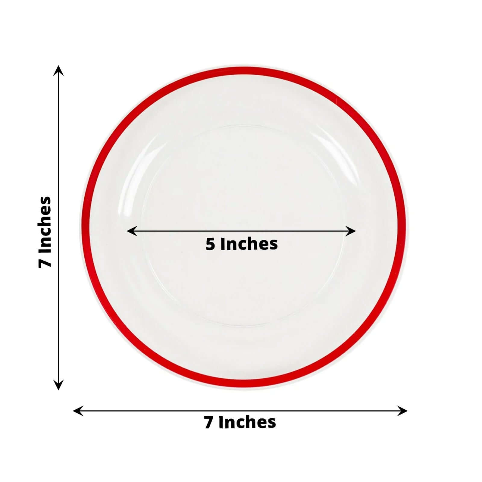 10-Pack Plastic 7" Round Appetizer Plates in Clear with Red Rim - Sleek Disposable Salad Plates for Banquets & Special Occasions