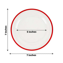 10-Pack Plastic 7" Round Appetizer Plates in Clear with Red Rim - Sleek Disposable Salad Plates for Banquets & Special Occasions