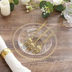 10-Pack Plastic Dessert Salad Bowls Clear Round Design with Gold Beaded Rim - Disposable Soup Bowls 12oz
