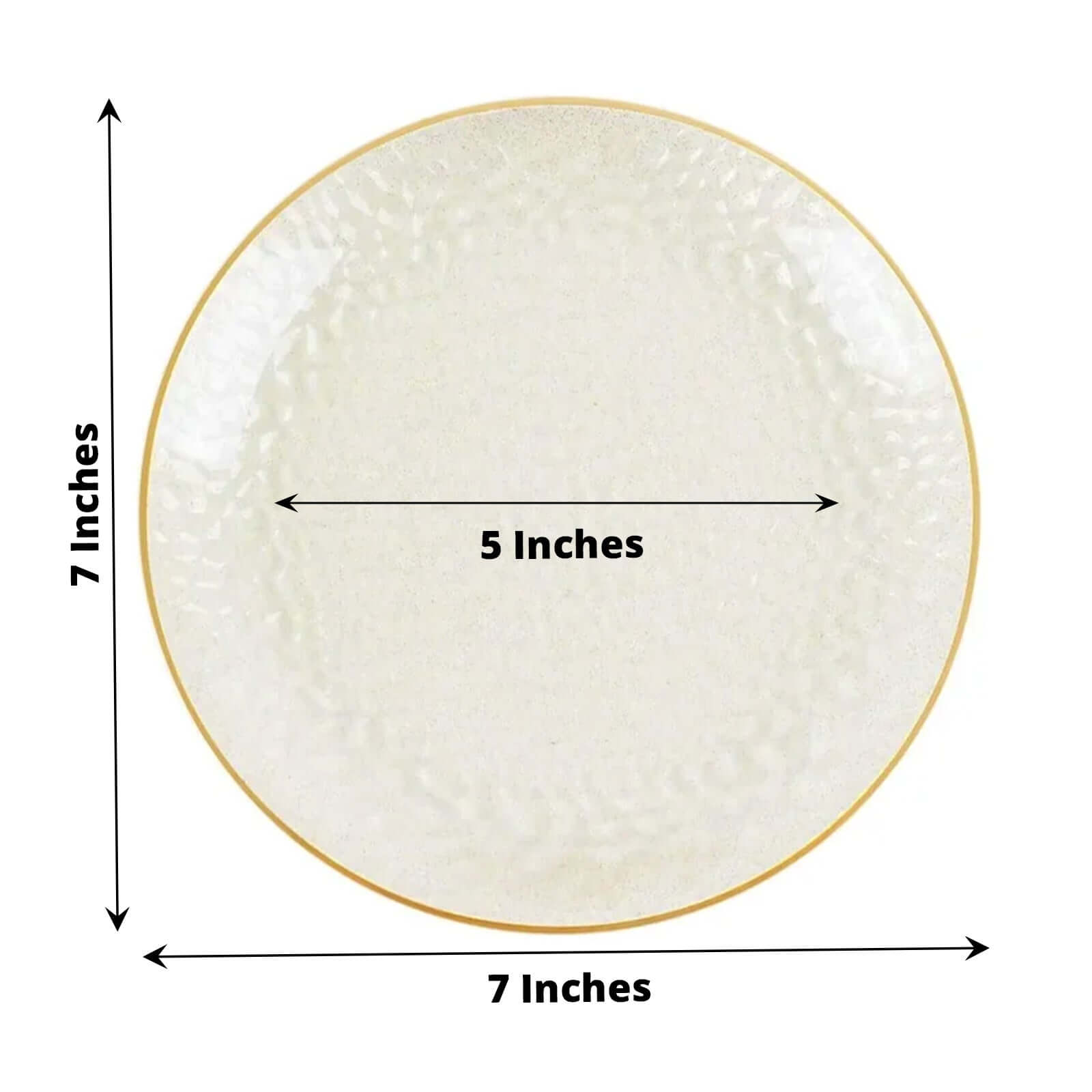 10-Pack Plastic 7" Round Dessert Appetizer Plates in Clear Gold Glittered Hammered Design with Gold Rim - Modern Disposable Salad Plates for Events & Banquets