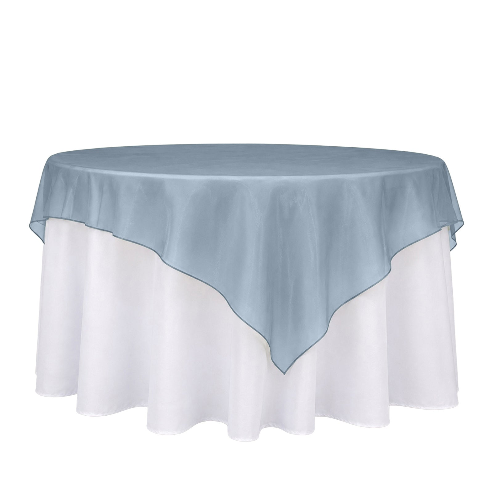 10 Pack Dusty Blue Organza Table Overlay 72"x72" - Sheer Table Topper