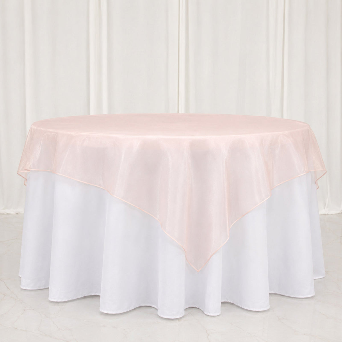 10 Pack Blush Organza Table Overlay 72"x72" - Sheer Table Topper