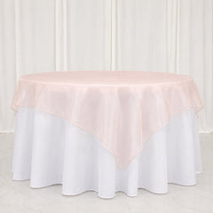 10 Pack Blush Organza Table Overlay 72"x72" - Sheer Table Topper