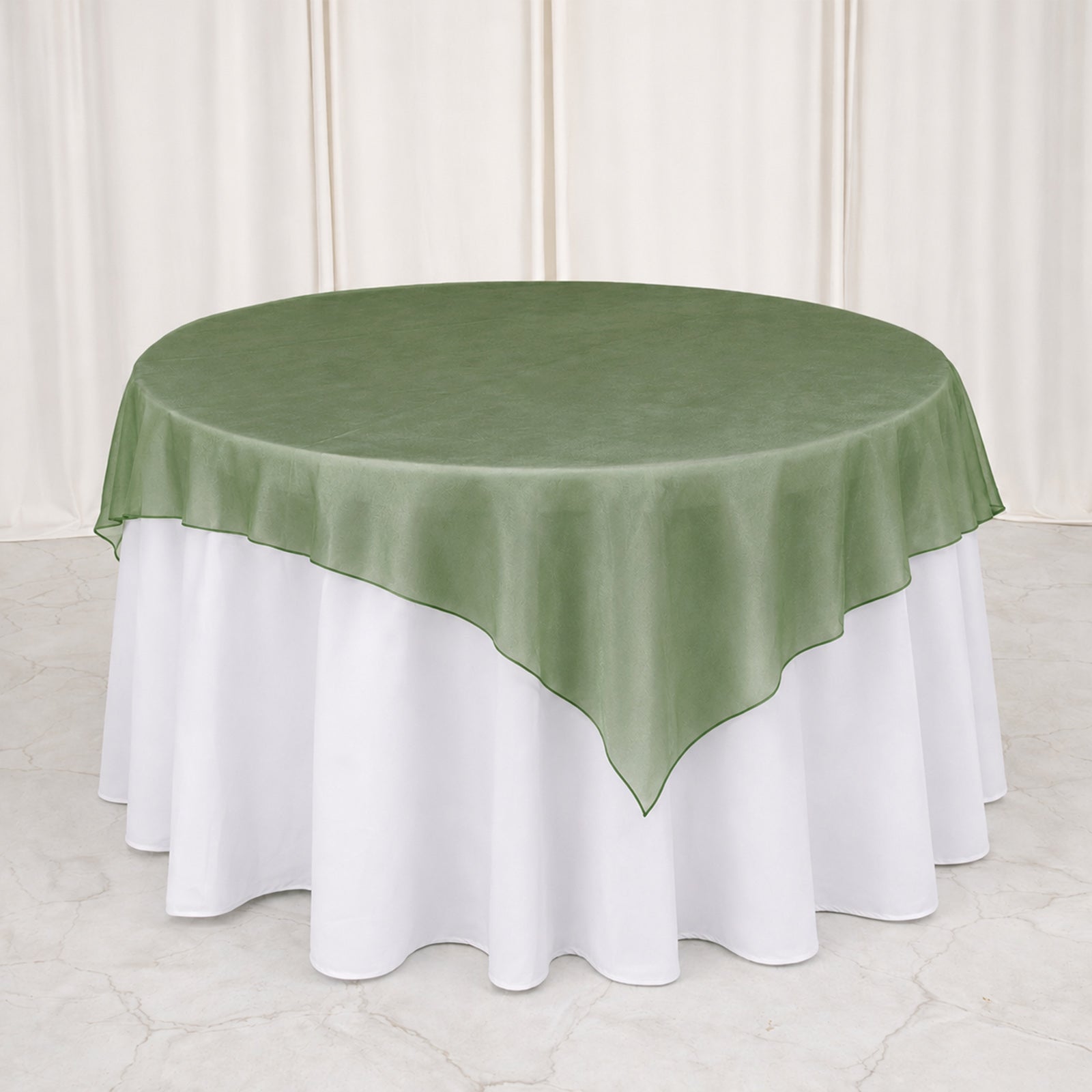10 Pack Dusty Sage Green Organza Table Overlay 72"x72" - Sheer Table Topper