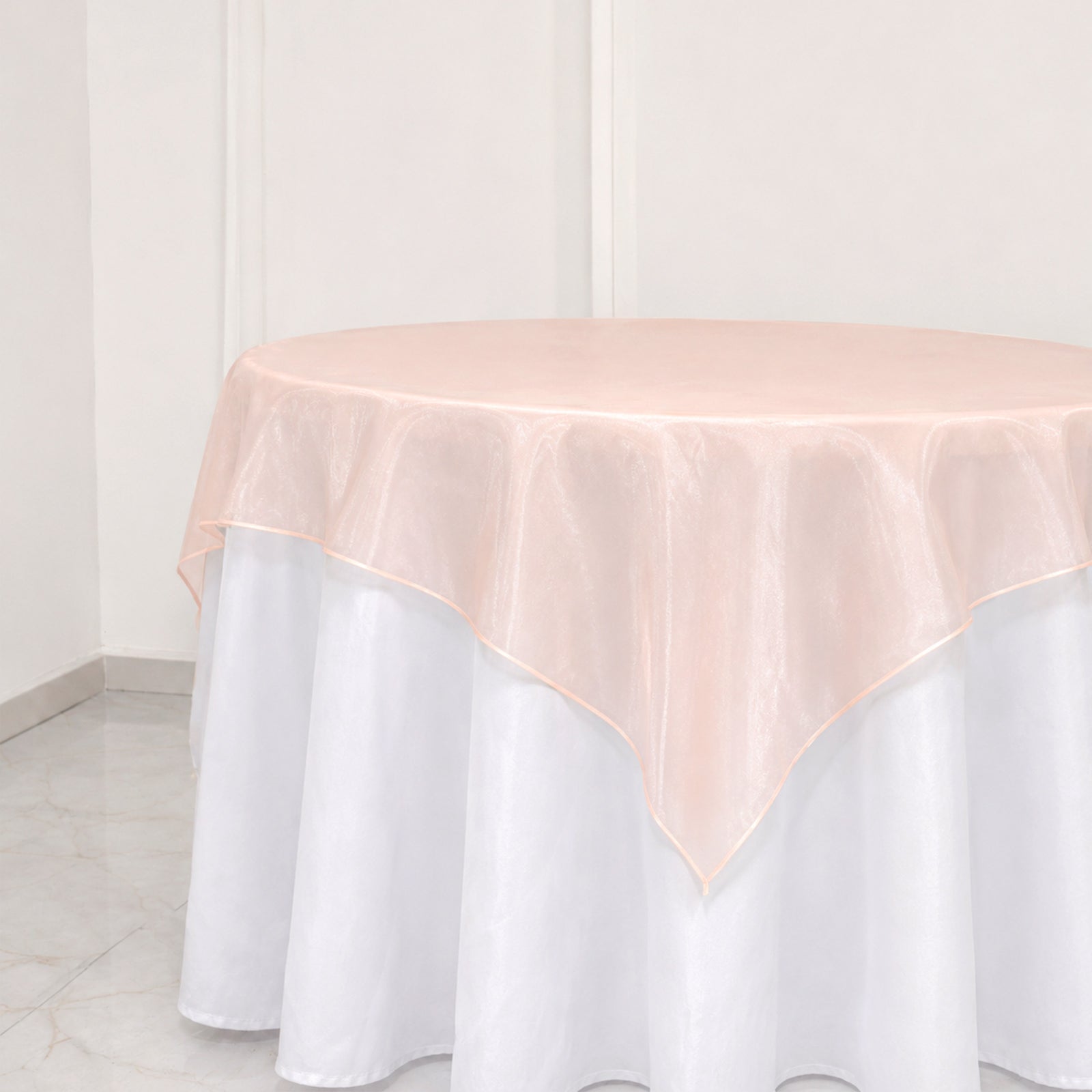 10 Pack Blush Organza Table Overlay 72"x72" - Sheer Table Topper