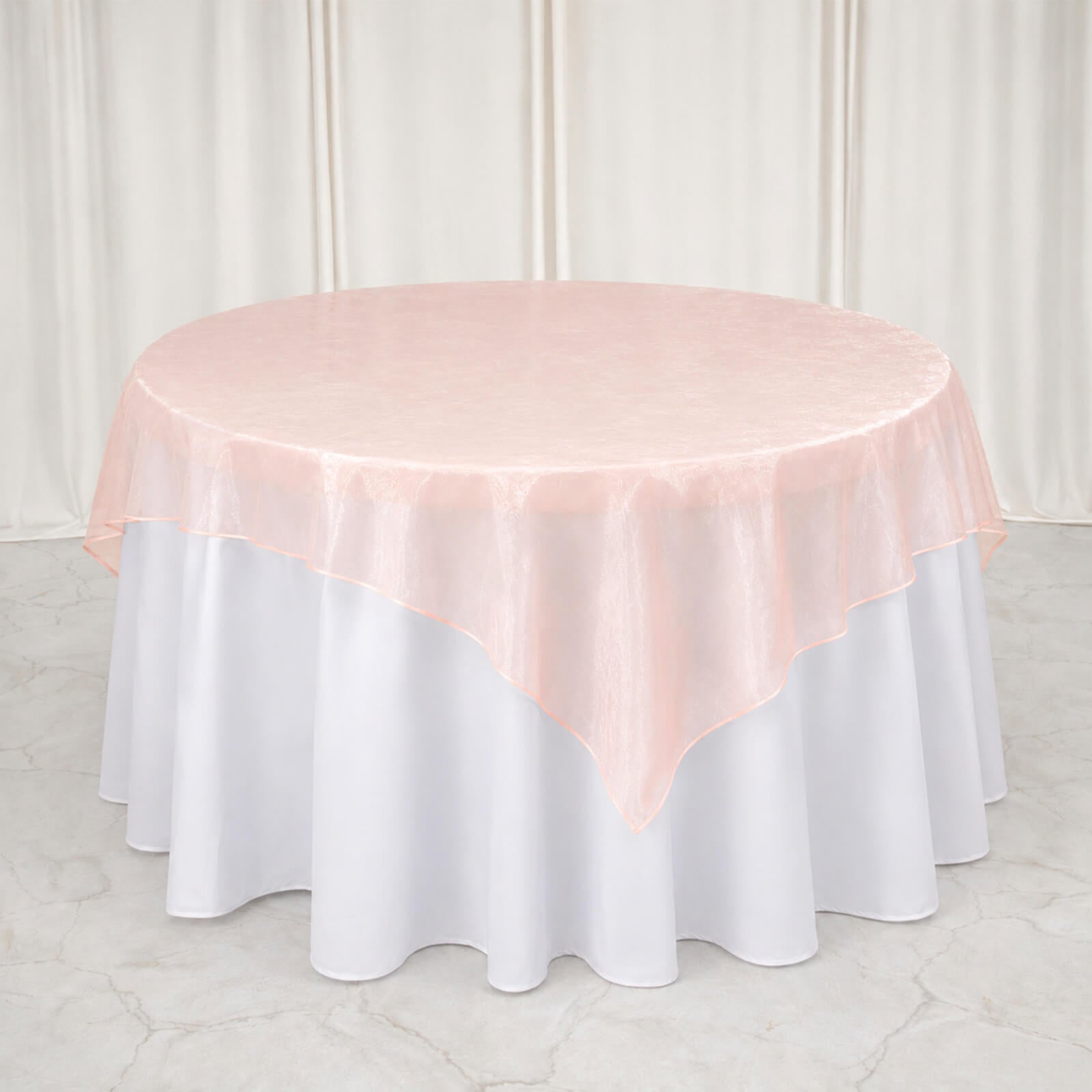 10 Pack Blush Organza Table Overlay 72"x72" - Sheer Table Topper