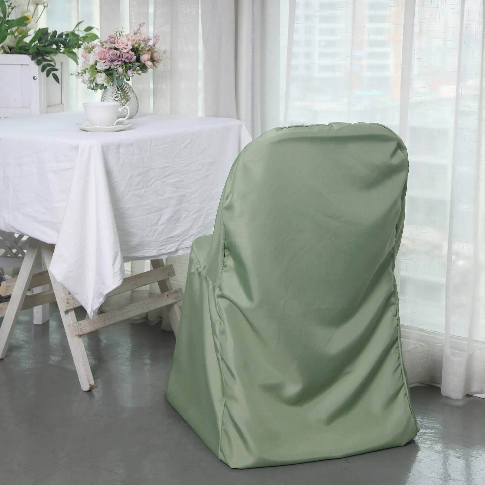 10 Pack Polyester Chair Covers for Folding Chairs Dusty Sage Green - Wrinkle-Free Stain-Resistant Slip-On Slipcovers