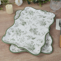 10-Pack Paper 14"x10" Rectangle Serving Trays White/Sage Green with French Toile Pattern for Weddings & Parties