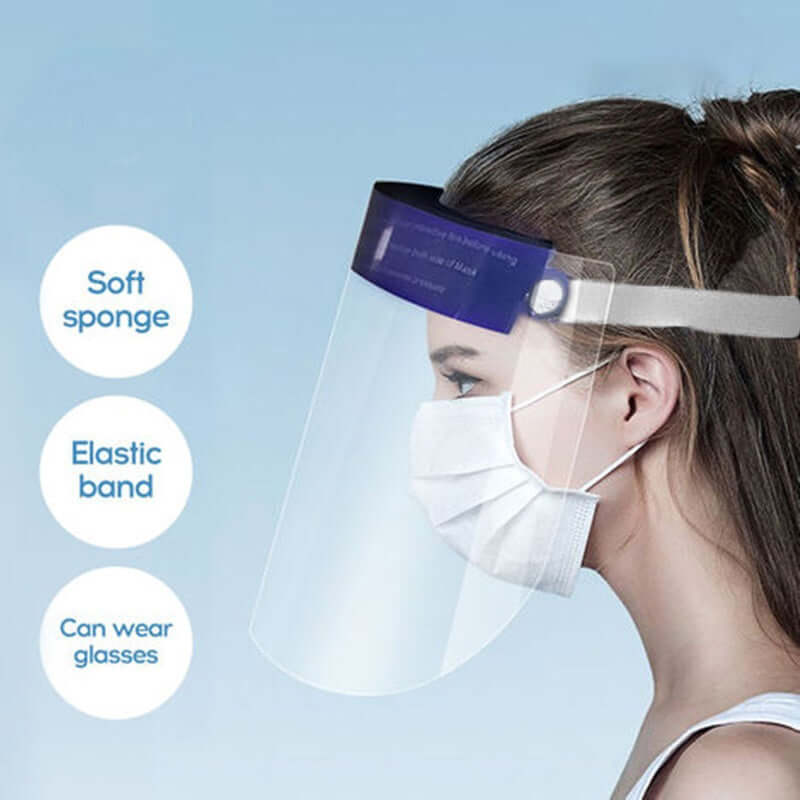10 Pack Bulk Protective Disposable Face Shield Mask with Elastic Band and Comfort Sponge - Protects from Sneezing, Splash, Droplets