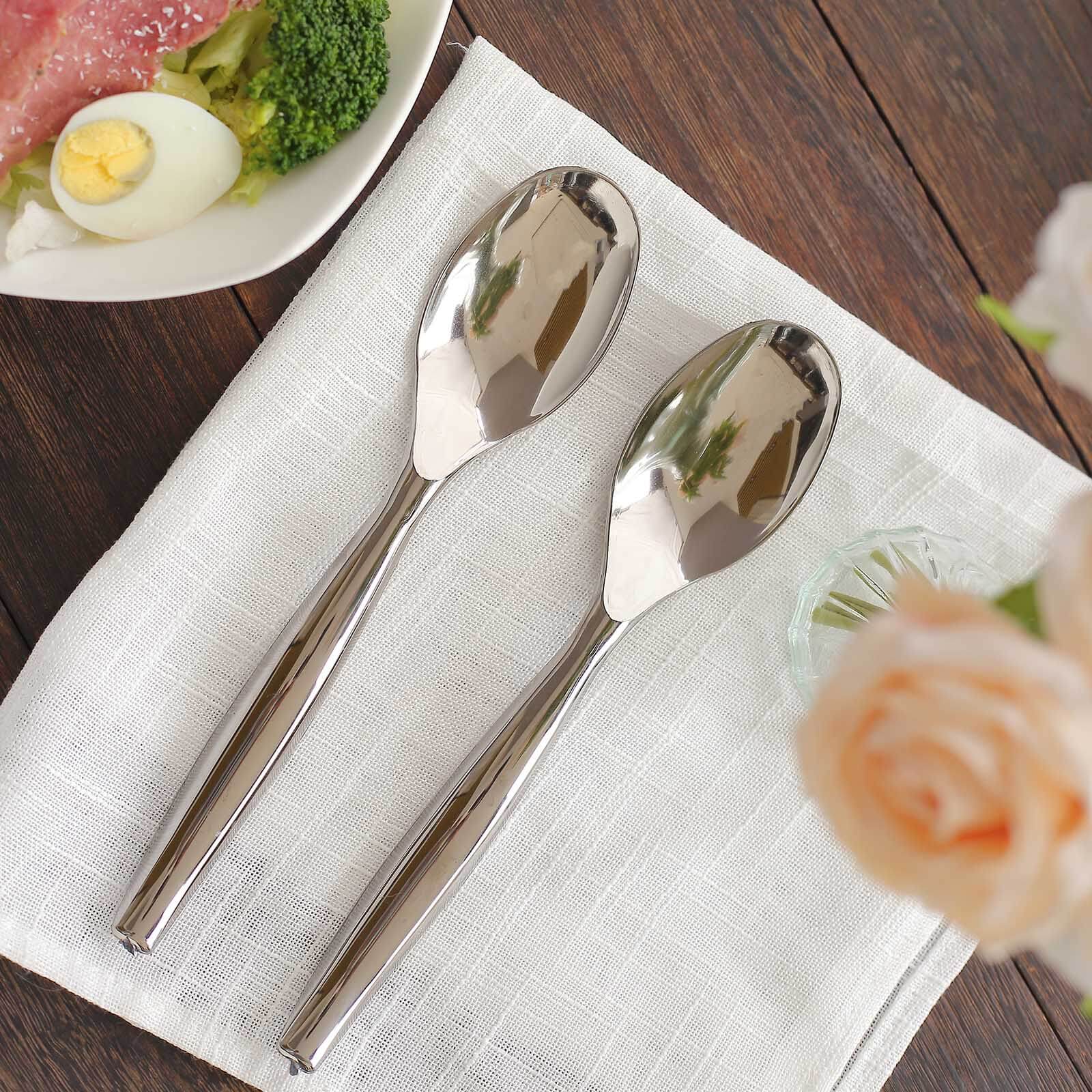 10-Pack Plastic Serving Spoons Silver for Buffet & Party Tables 10"