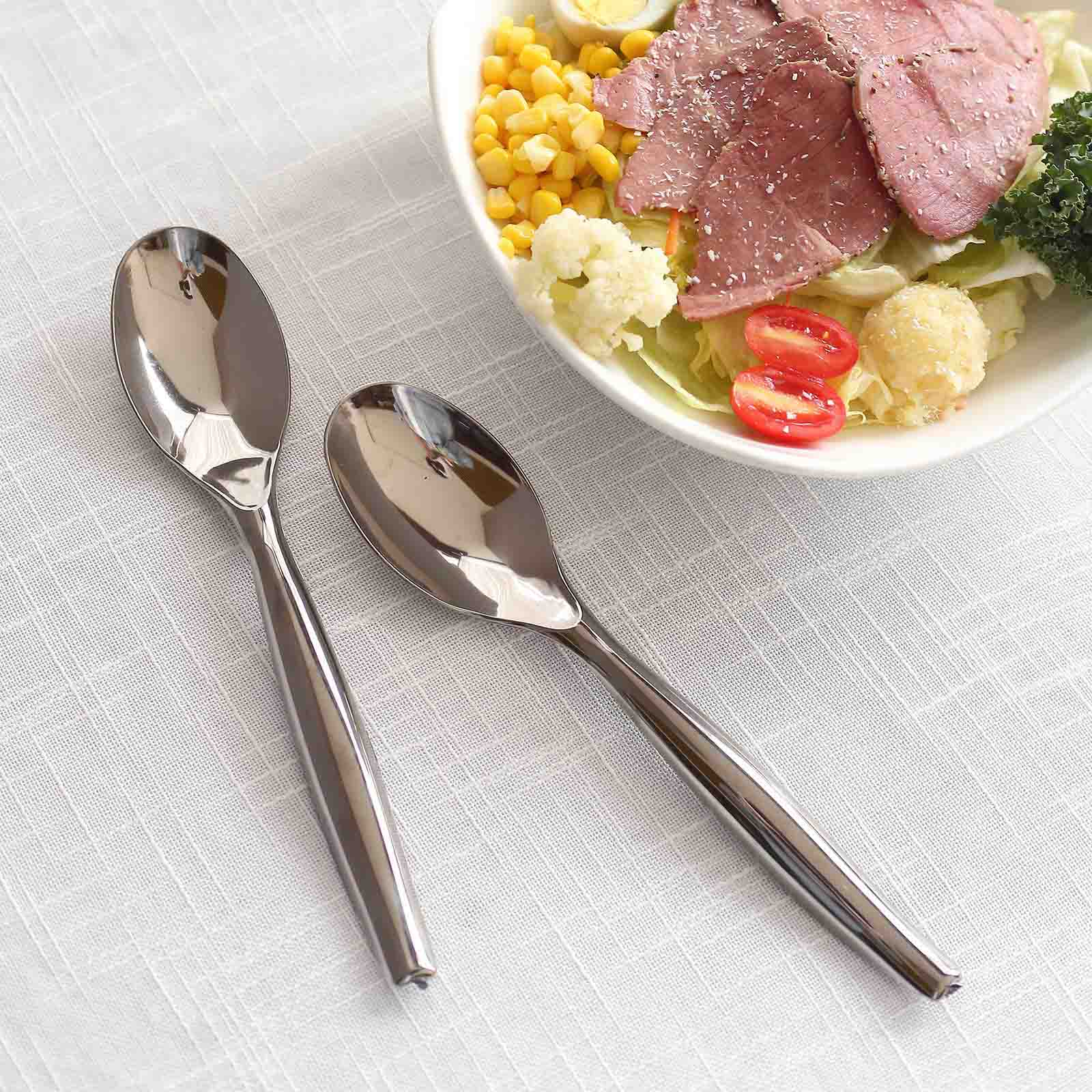 10-Pack Plastic Serving Spoons Silver for Buffet & Party Tables 10"