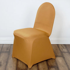 10 Pack Spandex Chair Covers for Banquet Chairs Gold - Durable Reusable Stretch Slip-On Covers for Gatherings