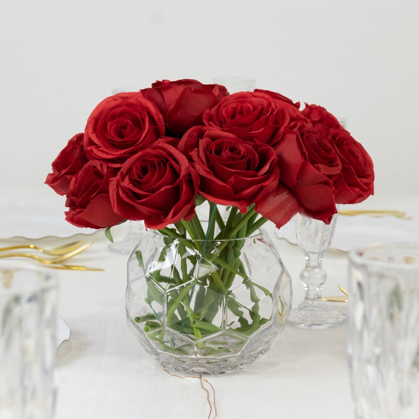 10 Pack 12" Red Silk Rose Stems, Artificial Flowers for Arrangements and Bouquets
