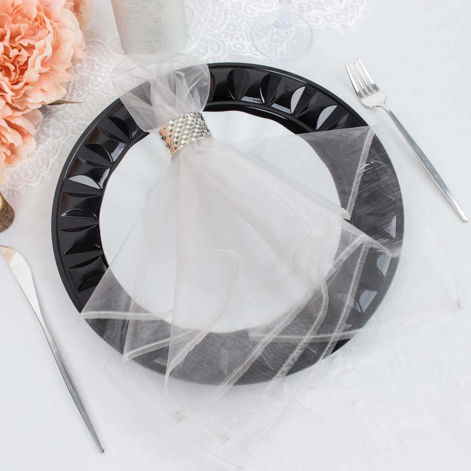 10 Pack Organza 23"x23" Napkins Silver - Sheer Cloth Napkins