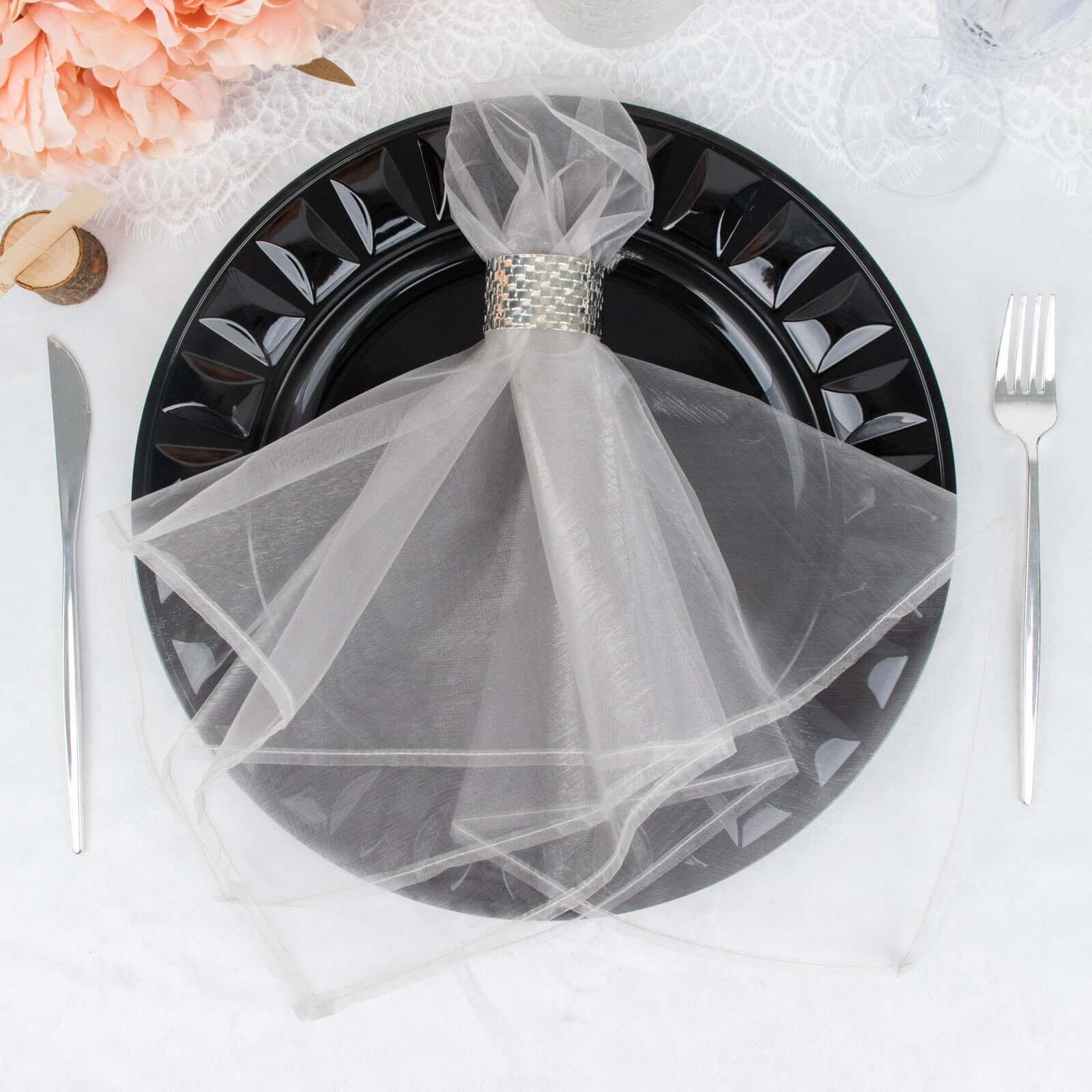 10 Pack Organza 23"x23" Napkins Silver - Sheer Cloth Napkins