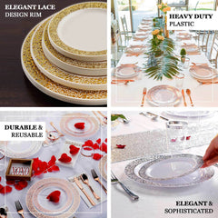 10-Pack Dessert Plates Lace Rim Design White with Silver - Plastic Disposable Appetizer Plates for Events 6"