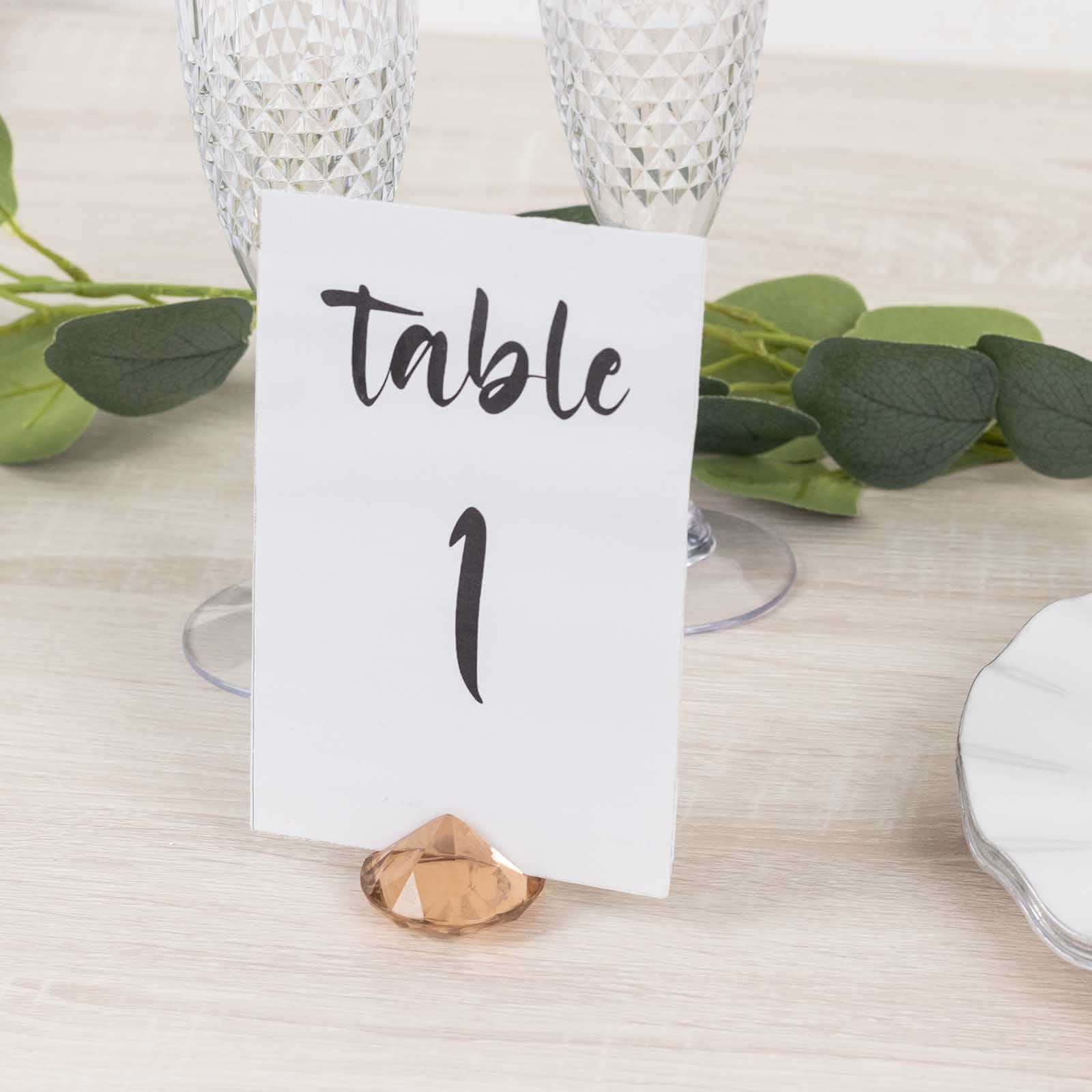 10-Pack Plastic Card Holder Stands Diamond Shaped Design Amber Crystal - Wedding Table Place Card Decorations 1.75"