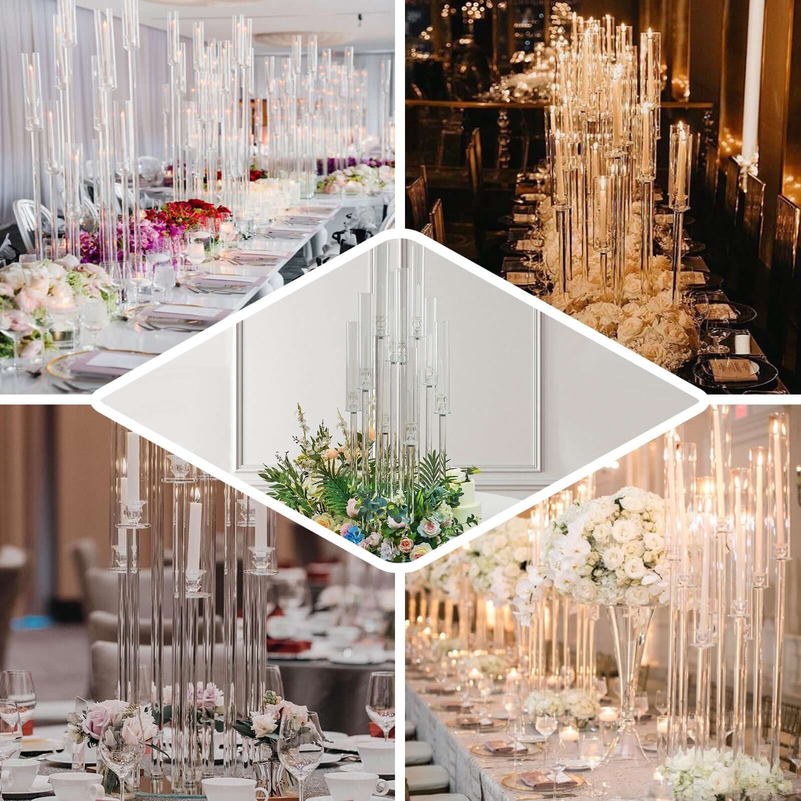 10-Arm Round Cluster Crystal Candelabra with Mirror Base Clear - Sparkling Candle Holder for Votive & Pillar Candles 47"
