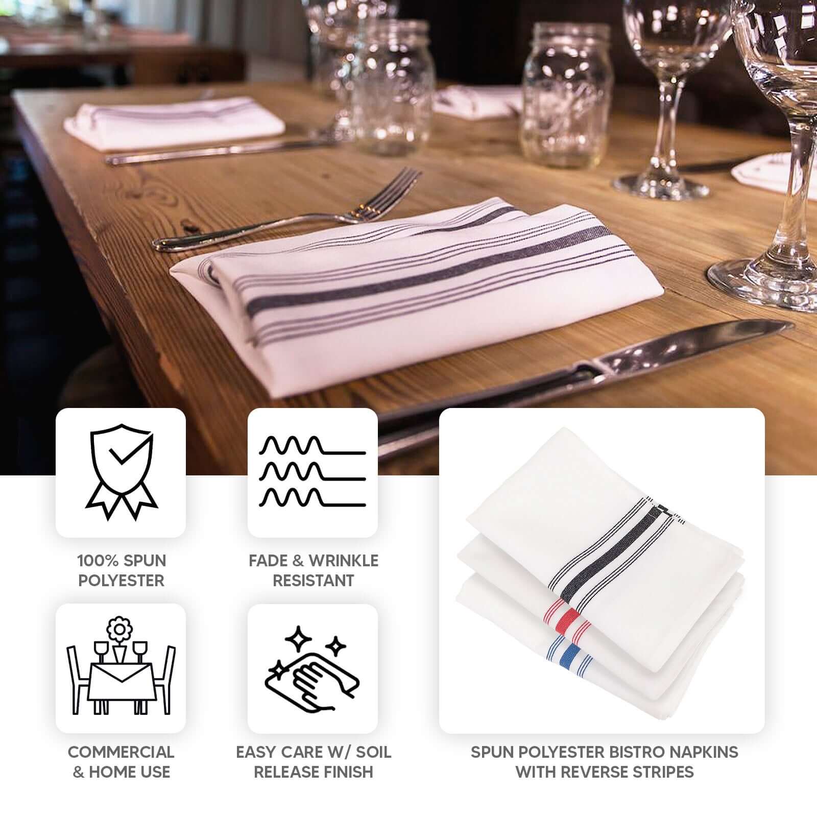 10 Pack Premium Spun Polyester 18"x22" Napkins Champagne/White Bistro Style - Highly Absorbent Cotton-Like Feel Cloth Napkins