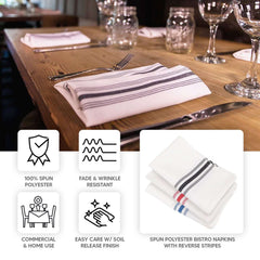 10 Pack Premium Spun Polyester 18"x22" Napkins Champagne/White Bistro Style - Highly Absorbent Cotton-Like Feel Cloth Napkins