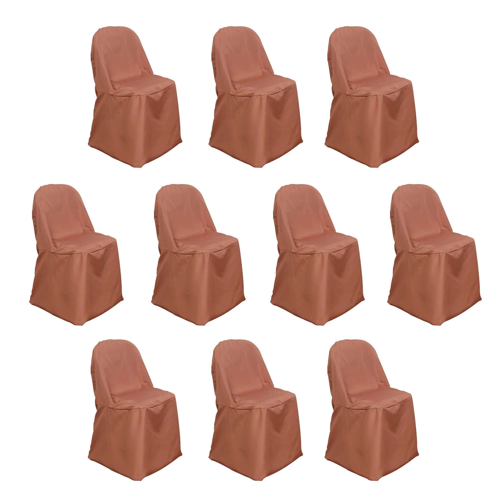 10 Pack Polyester Chair Covers for Folding Chairs Terracotta (Rust) - Wrinkle-Free Stain-Resistant Slip-On Slipcovers