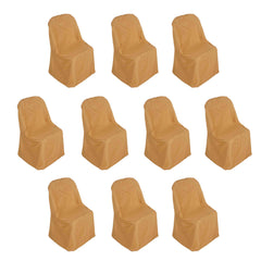 10 Pack Polyester Chair Covers for Folding Chairs Gold - Wrinkle-Free Stain-Resistant Slip-On Design for Events