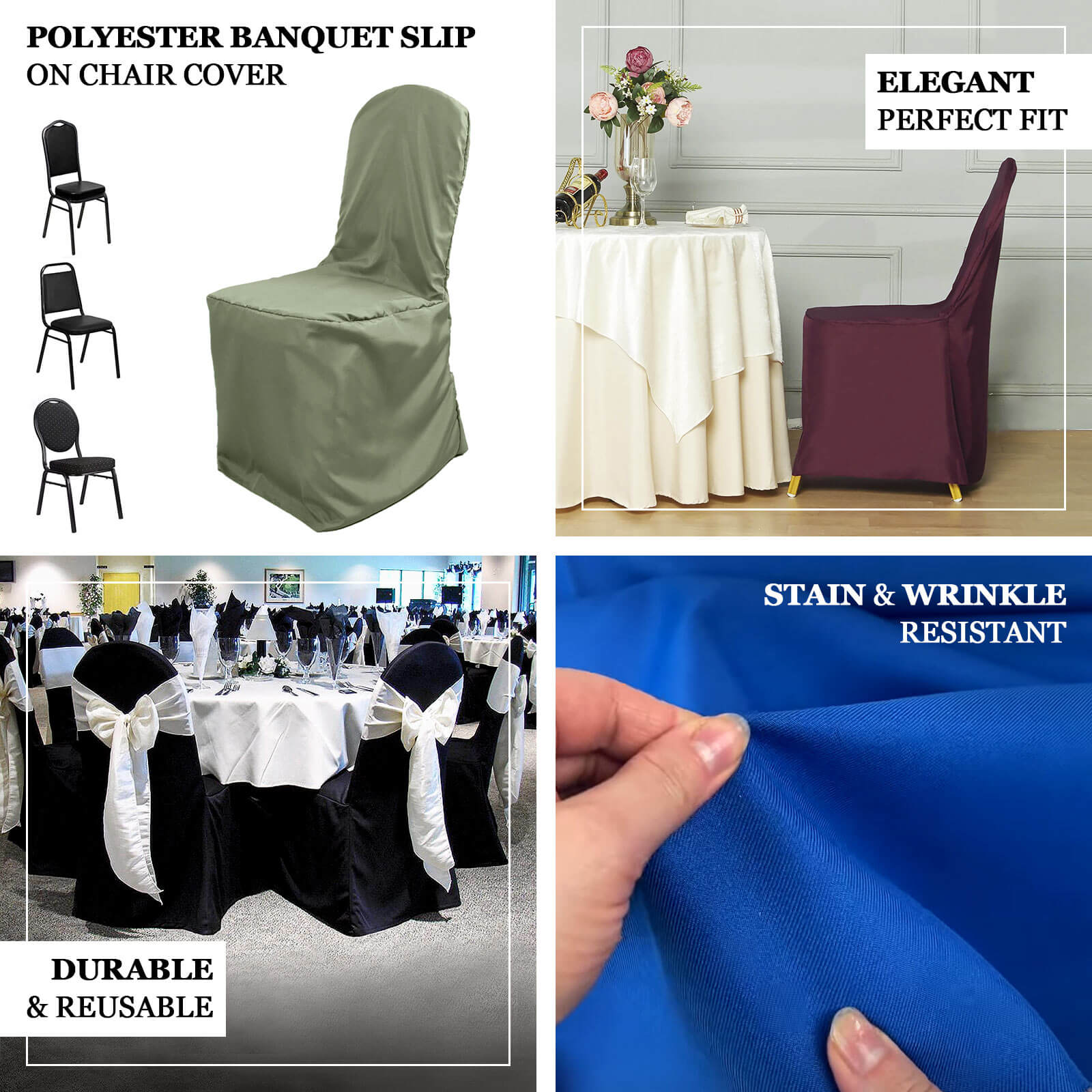 10 Pack Polyester Chair Cover for Banquet Chairs White - Stain-Resistant Reusable Slip-On Slipcover