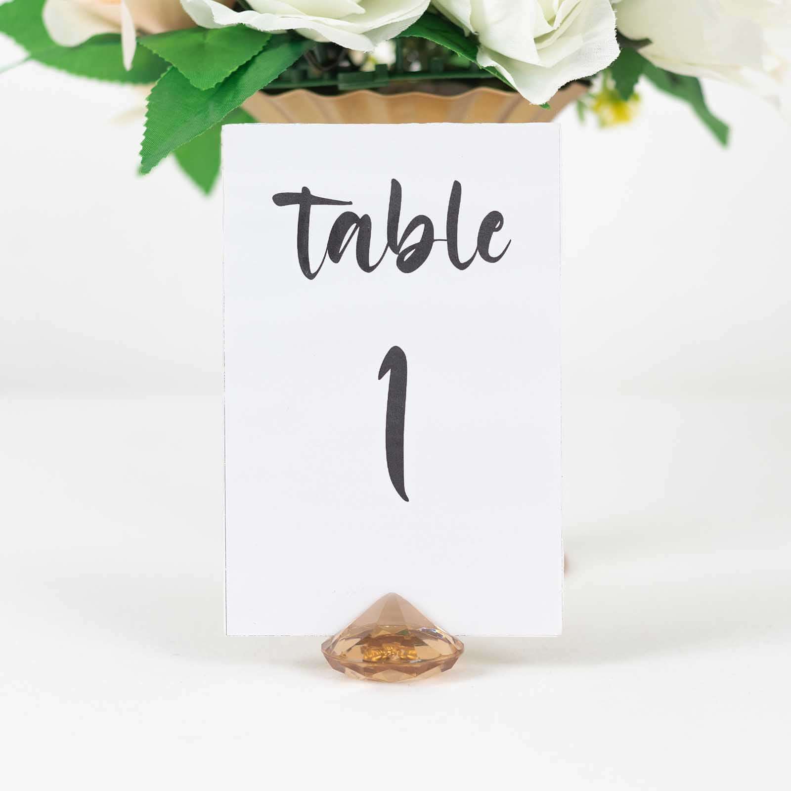 10-Pack Plastic Card Holder Stands Diamond Shaped Design Amber Crystal - Wedding Table Place Card Decorations 1.75"