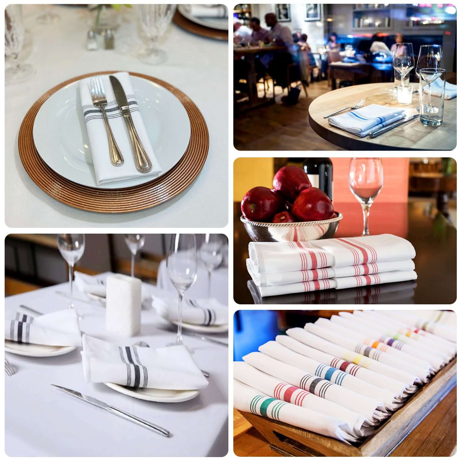 10 Pack Premium Spun Polyester 18"x22" Napkins White/Black Bistro Style - Highly Absorbent Cotton-Like Feel Cloth Napkins for Everyday Dining or Celebrations