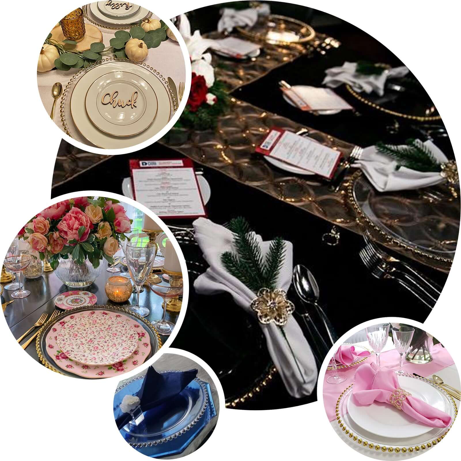 10-Pack Black Plastic Dessert Plates – 8" Round with Silver Beaded Rim, Disposable for Parties & Events