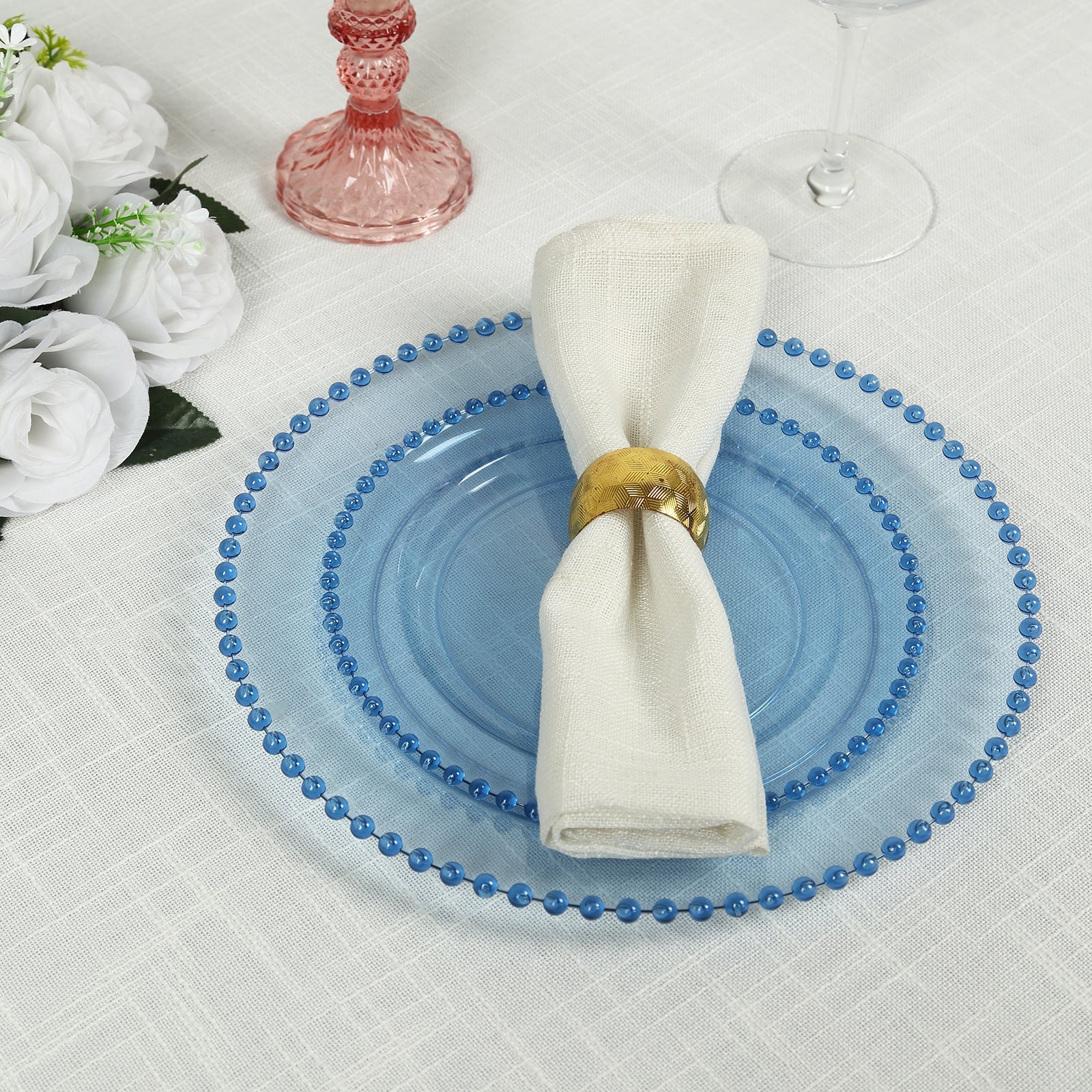10-Pack Transparent Dusty Blue Plastic Dessert Plates – 8" Round with Beaded Rim, Disposable for Parties & Events
