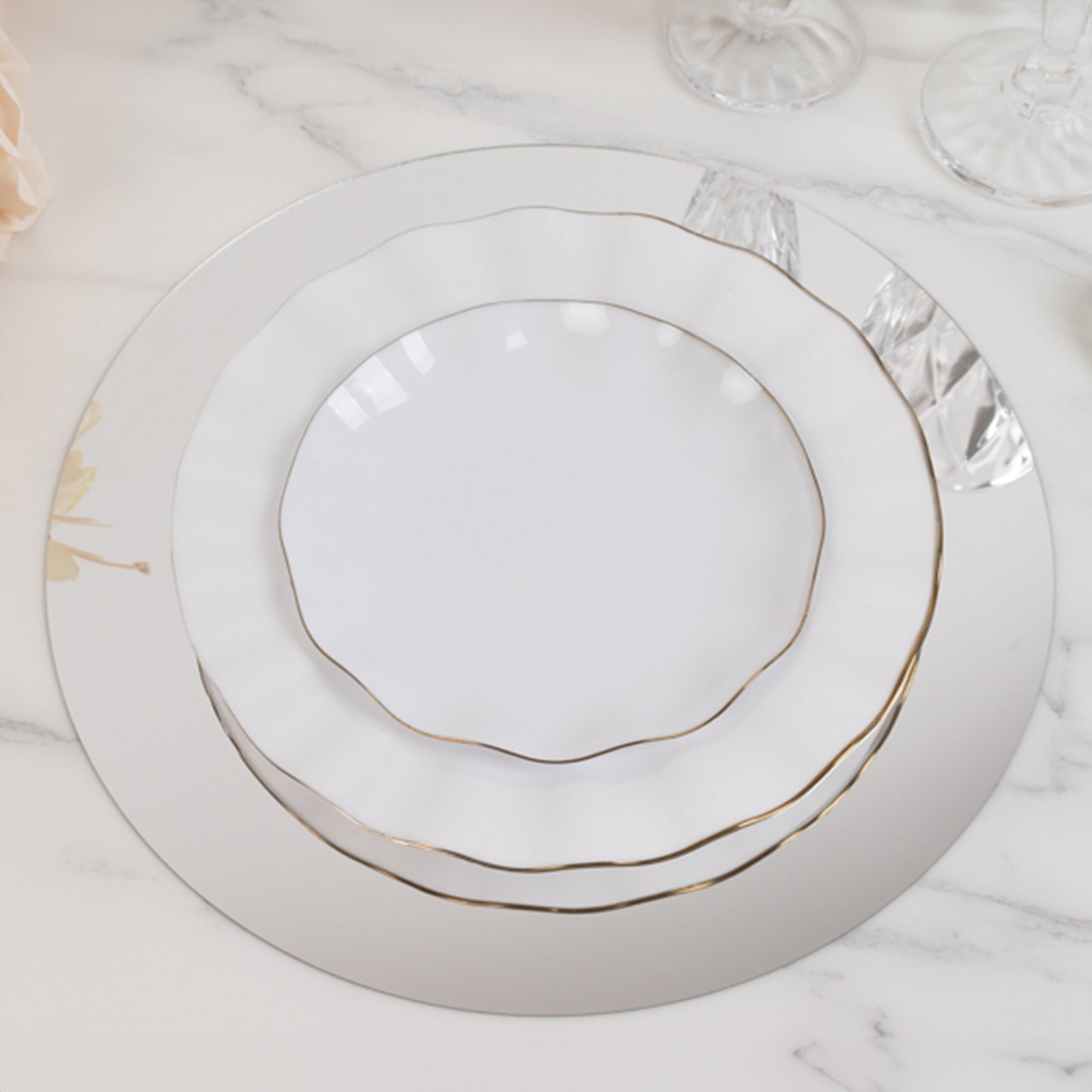 10-Pack Candle Plate Table Setting Circle Acrylic Mirror Tray Silver Round - Event Centerpiece Decor 12"