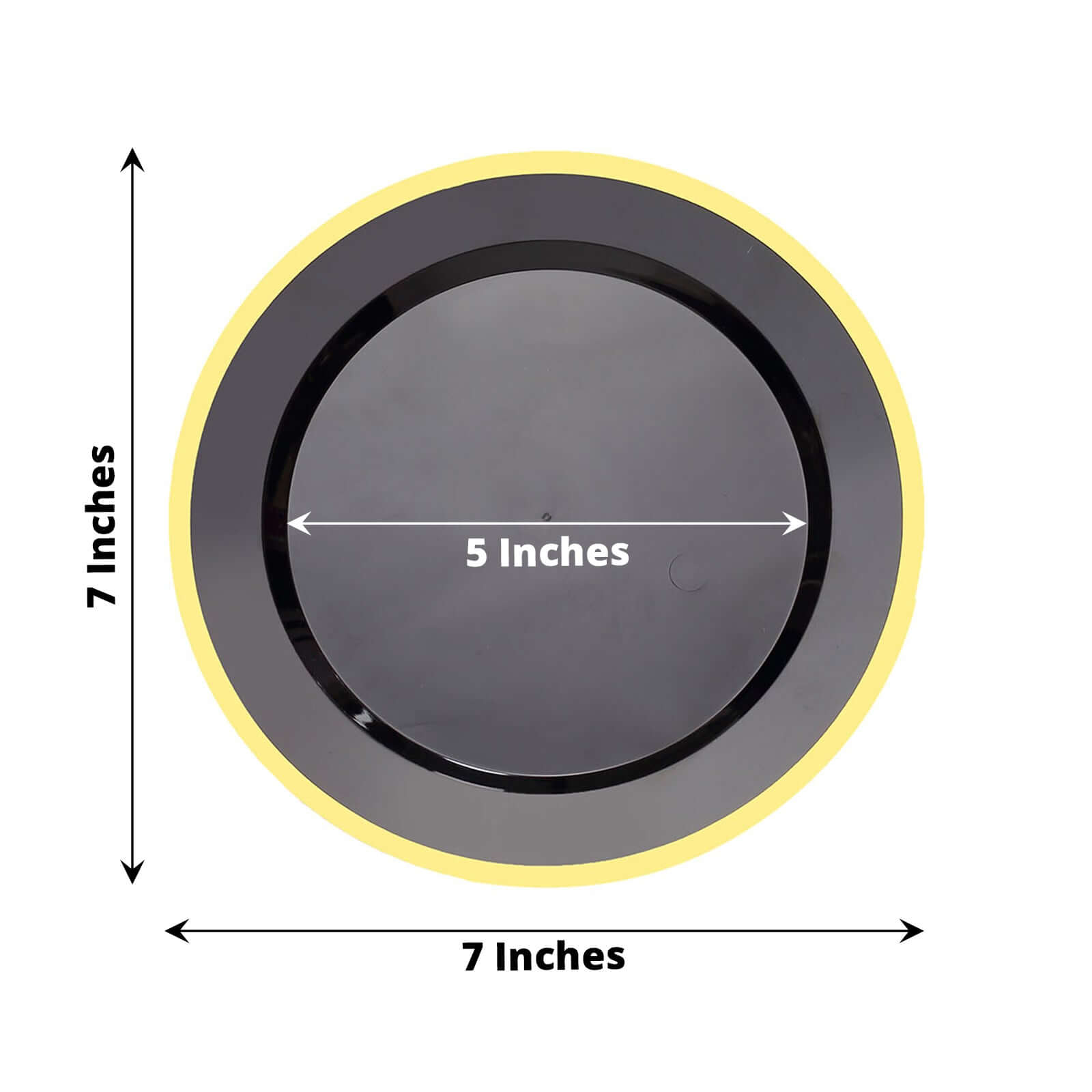 10-Pack Plastic 7" Round Appetizer Plates in Black with Gold Rim - Sleek Disposable Salad Plates for Banquets & Special Occasions