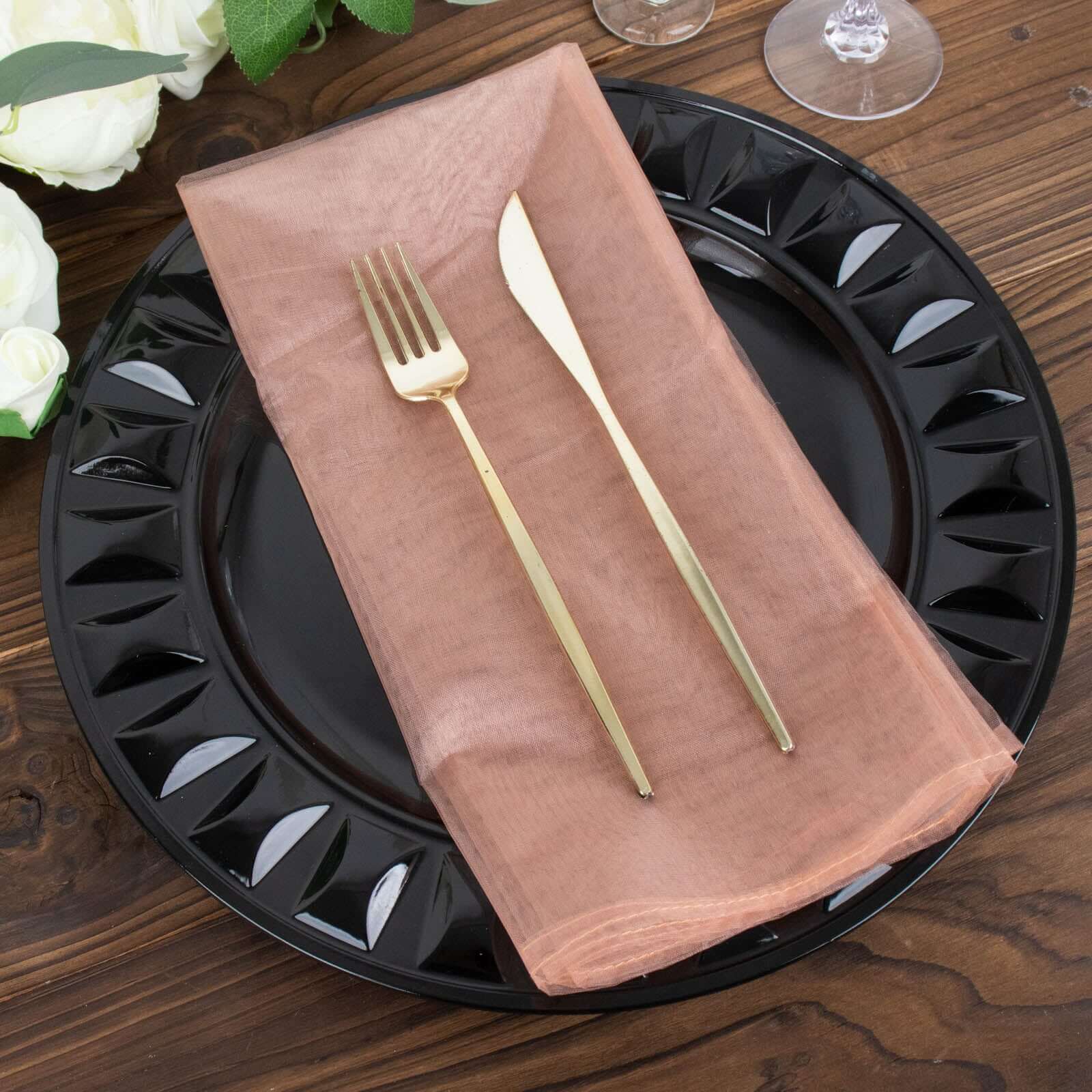 10 Pack Organza 23"x23" Napkins Dusty Rose - Sheer Cloth Napkins