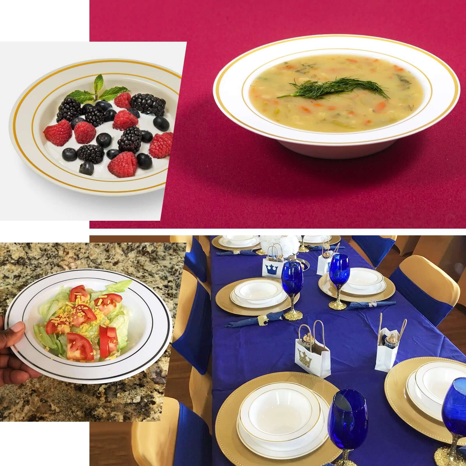 10-Pack Plastic Soup Bowls White with Gold Rim - Stylish Disposable Bowls for Parties 12oz