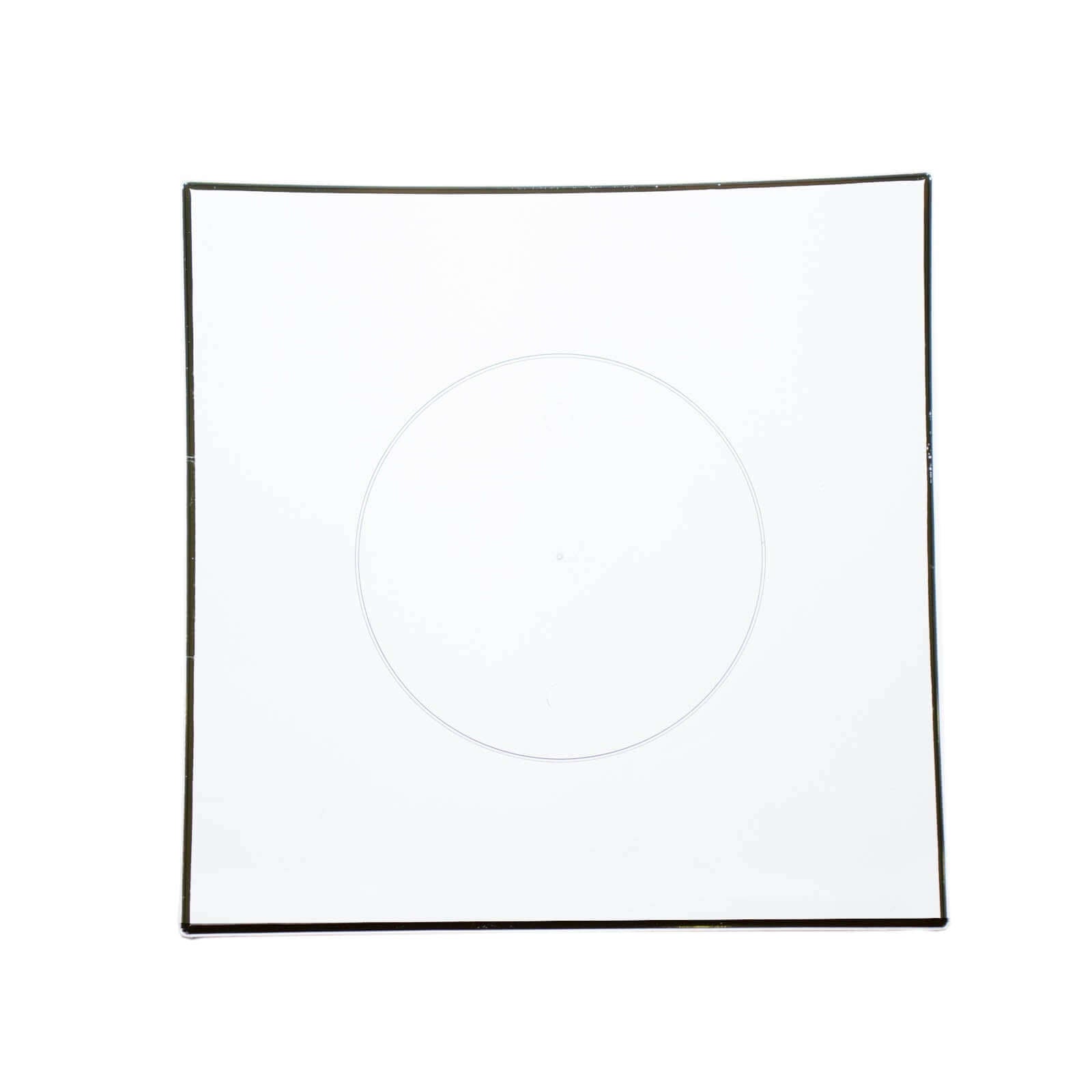 10-Pack Plastic 8" Square Dessert Plates in Clear Concave Style with Gold Rim - Modern Disposable Salad Appetizer Party Plates
