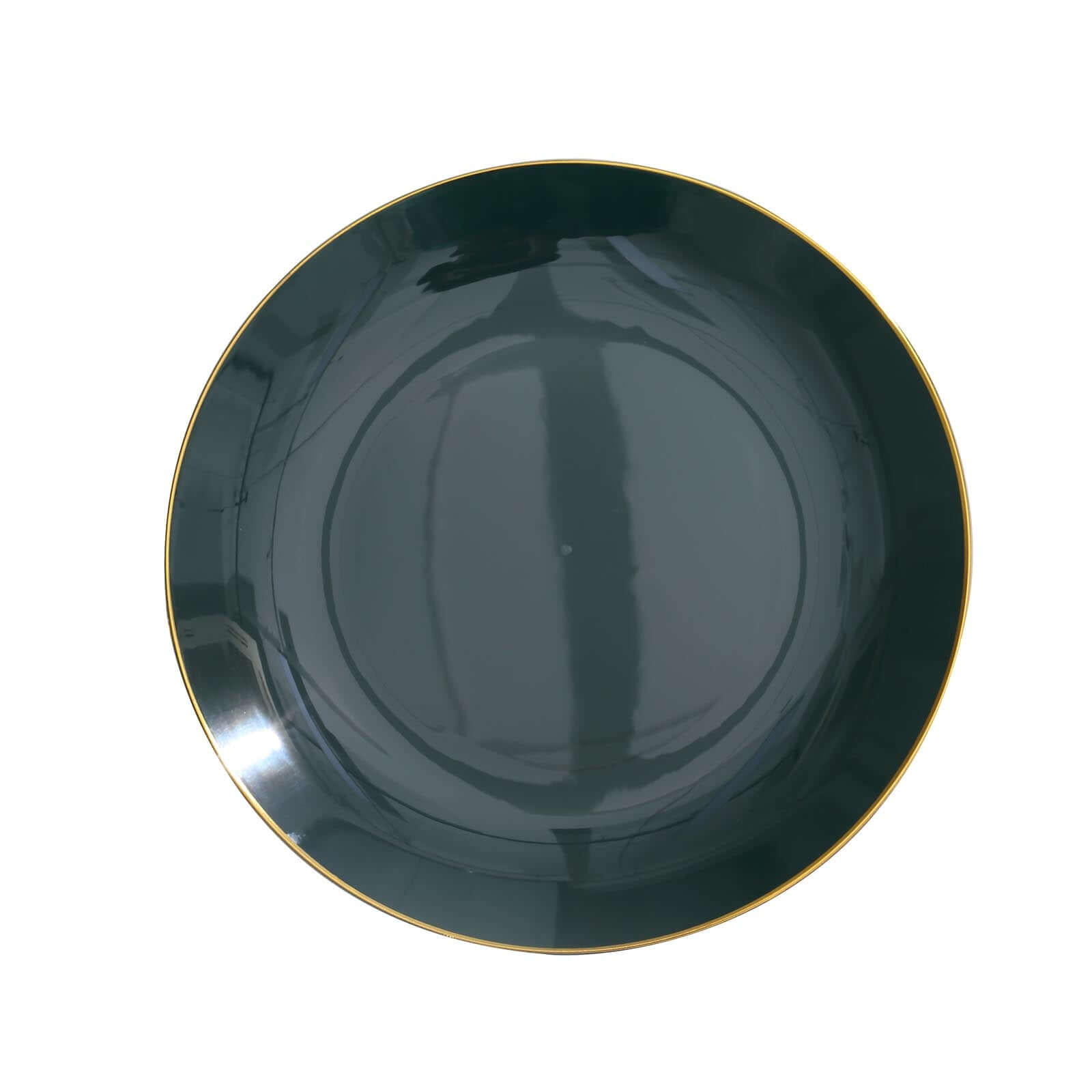 10-Pack Plastic 10" Round Dinner Plates in Hunter Emerald Green with Gold Rim - Glossy Disposable Party Plates
