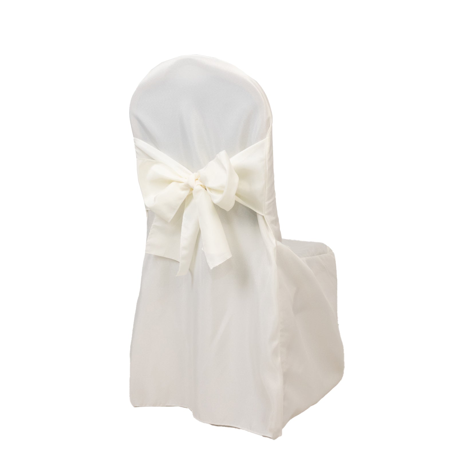 10-Pack Polyester Slip-On Banquet Chair Covers with Attached Sashes – Ivory Reusable Stain-Resistant Covers for Wedding & Event Decor