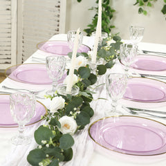 10 Pack Purple Economy Plastic Charger Plates With Gold Rim, 12" Round Transparent Dinner Chargers Event Tabletop Decor