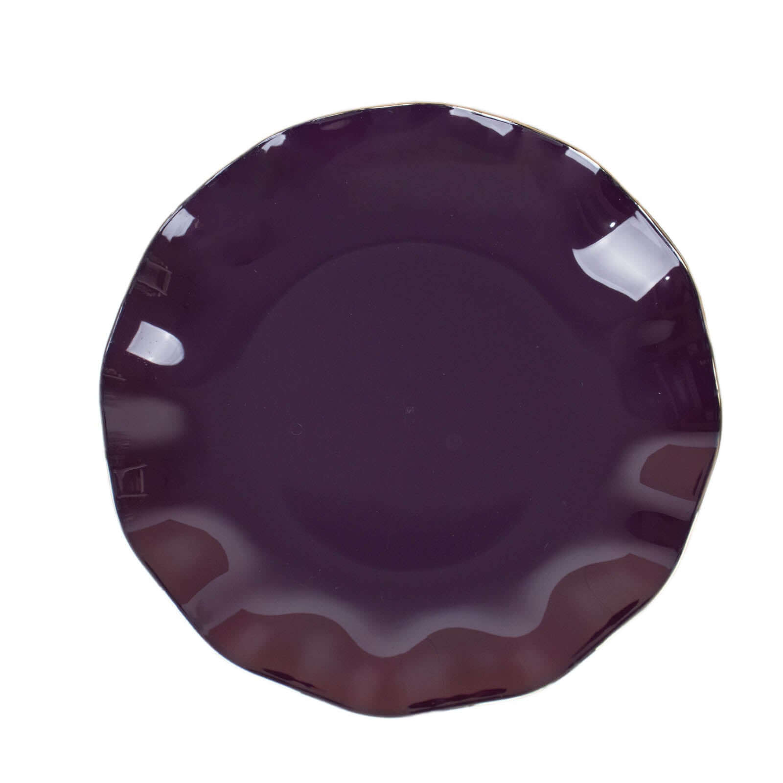 10-Pack Plastic Round 6" Dessert Plates in Purple Ruffled Rim with Gold Edging - Sturdy Disposable Salad Appetizer Dinnerware