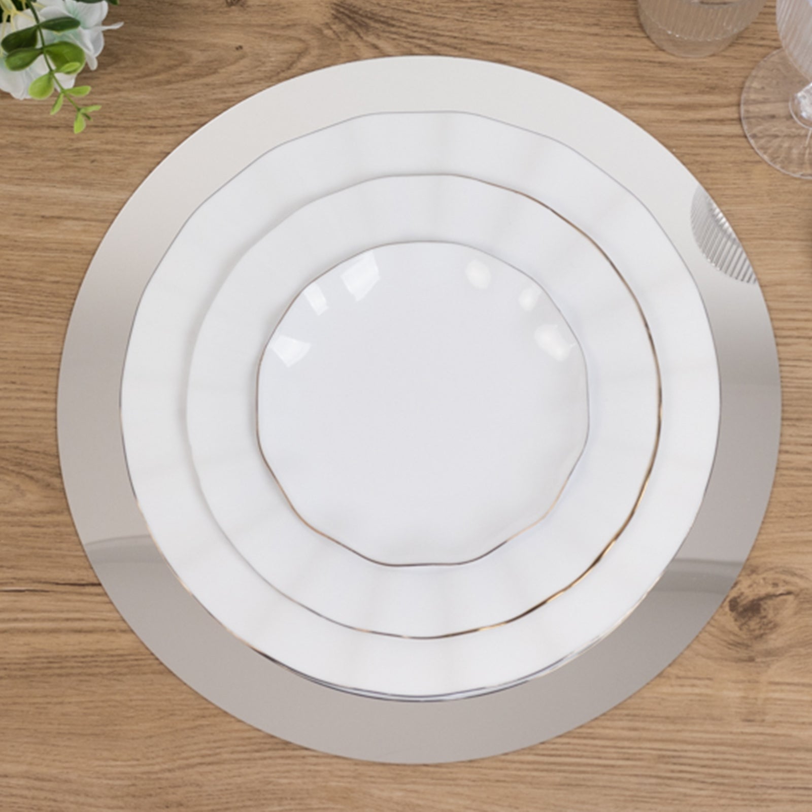 10-Pack Candle Plate Circle Acrylic Mirror Tray Silver Round - Event Centerpiece Decor 14"