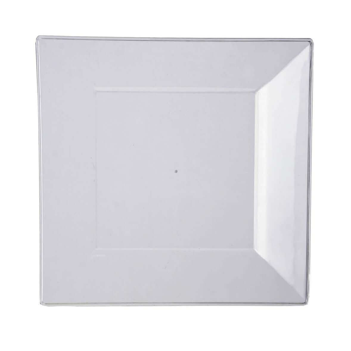 10-Pack Dessert Plates Square Design with Wide Rim Glossy Clear - Plastic Disposable Plates for Events 6"