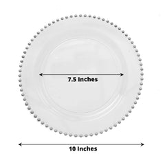 10-Pack Plastic 10" Round Dinner Plates in Clear with Silver Beaded Rim - Disposable Party Plates for Banquets & Festive Occasions