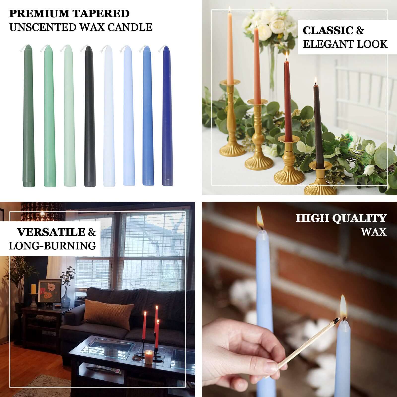 10-Pack Taper Candles Premium Wax Design Blush - Unscented Candles for Upscale Settings 10"