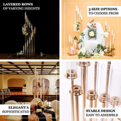 10-Arm Cluster Taper Candle Holder Gold with Clear Glass Shades - Stylish Large Candle Arrangement for Gatherings 50"